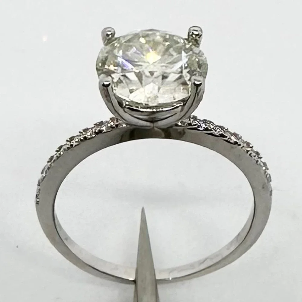Moissanite Diamond Engagement Ring 2 Ct Brilliant 18K GRA Certified Size 6